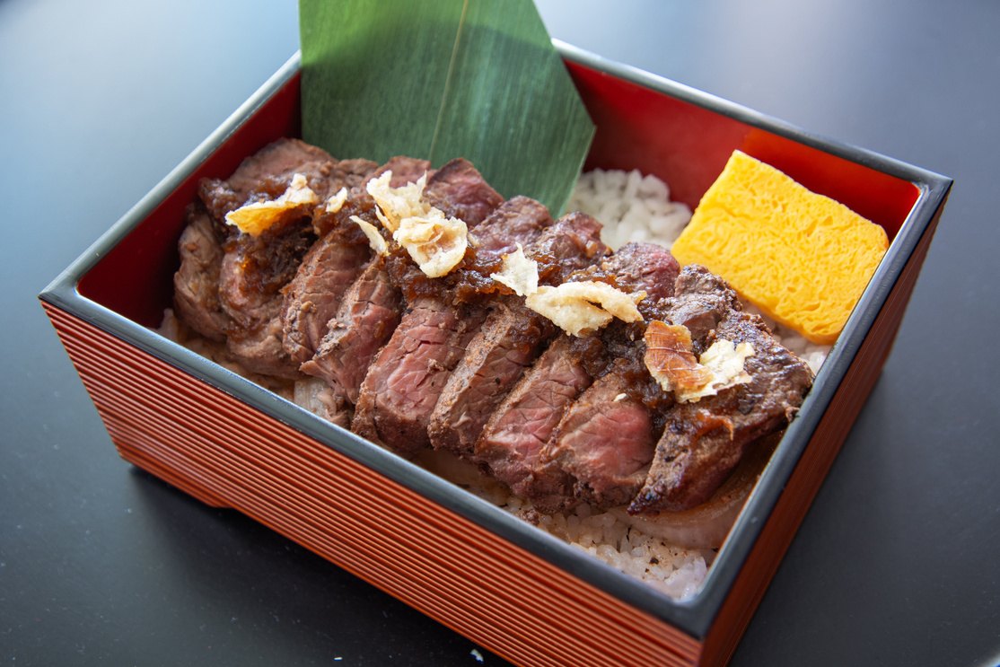 The Bentendo steak jyu: AAA top sirloin over rice with rolled omelette.
